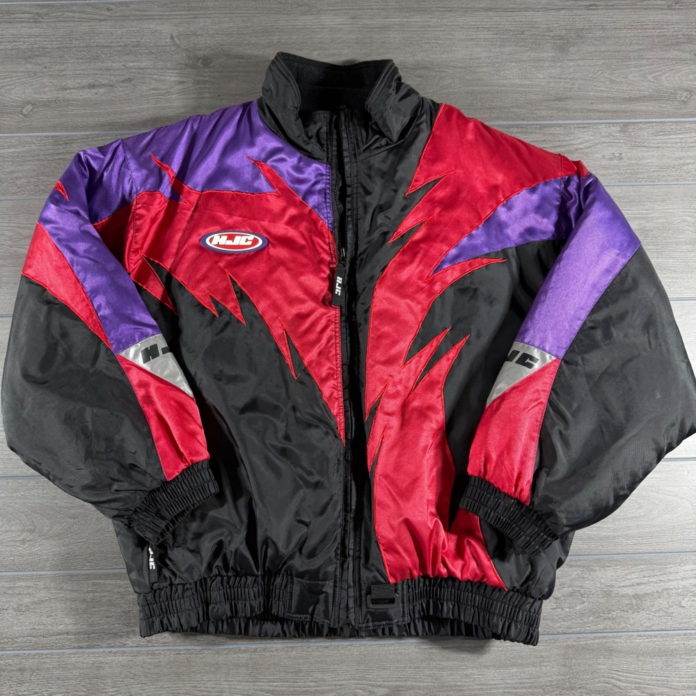 HJC Racing Jacket Mens XL Black Red Purple Colorblock Nylon Moto Biker Vintage